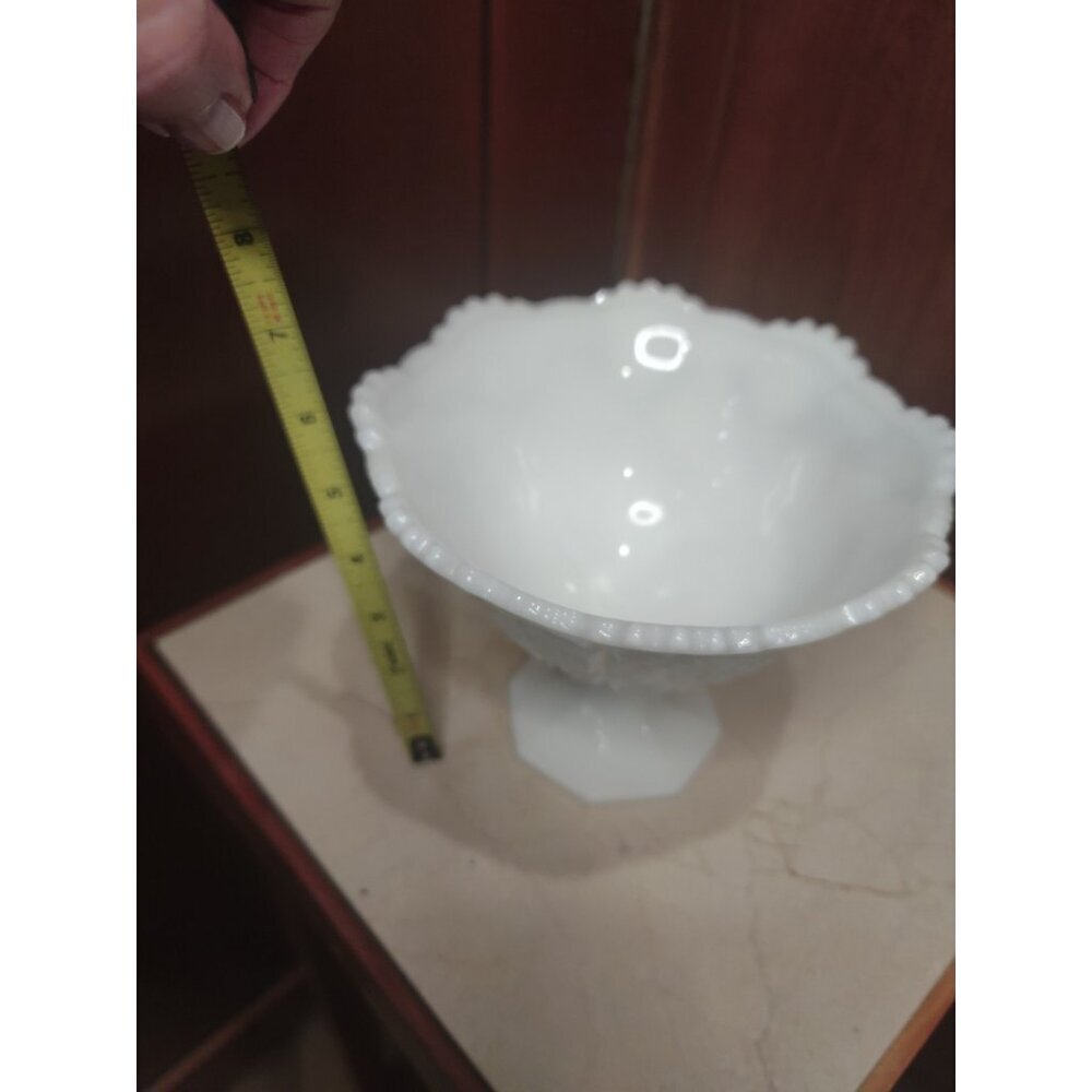 Milk Glass Centerpiece Bowl Compote Vintage 6x8 inches - Picture 4 of 5